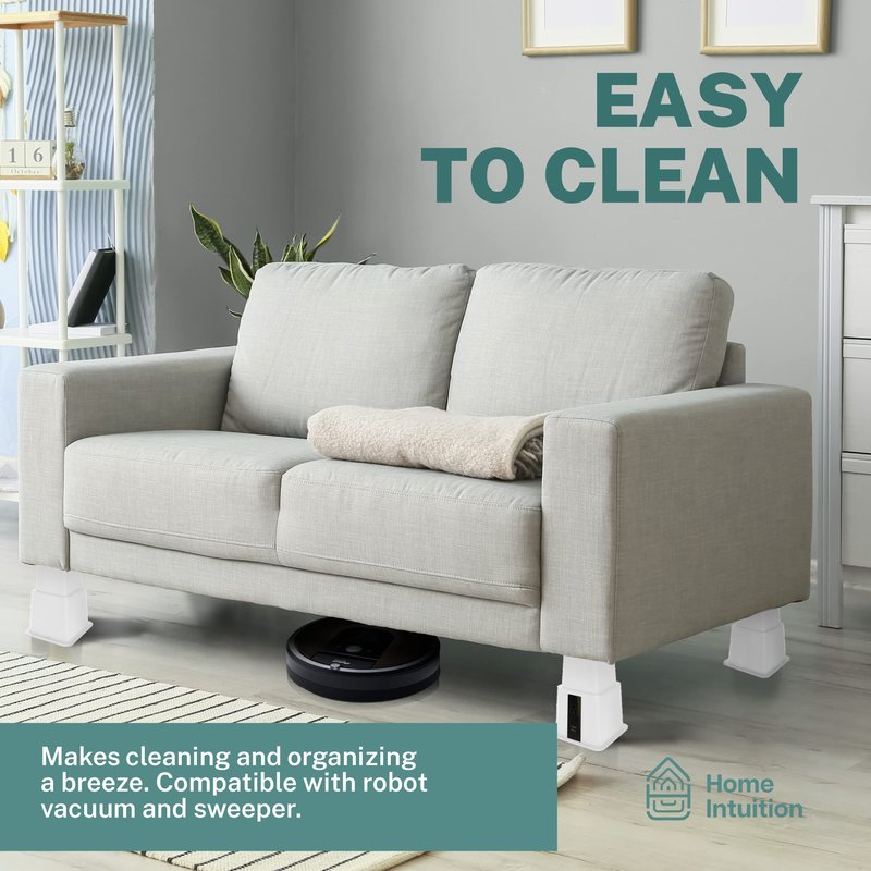 Home Intuition Heavy Duty Adjustable Bed Risers Furniture Riser 3, 5 or 8-Inch, 4 Pack (White W/USB)
