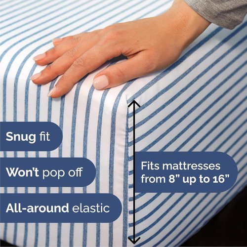 Cal King Size 4-Piece Sheet Set by Hotel Luxury | Comfy, Breathable & Cooling Bedding - Deep Pockets, Wrinkle-Free - Blue Stripes