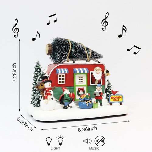 Moments In Time Santa Trailer Christmas Village - Lighted Camper Scene 7.3” with LED Lights & Music