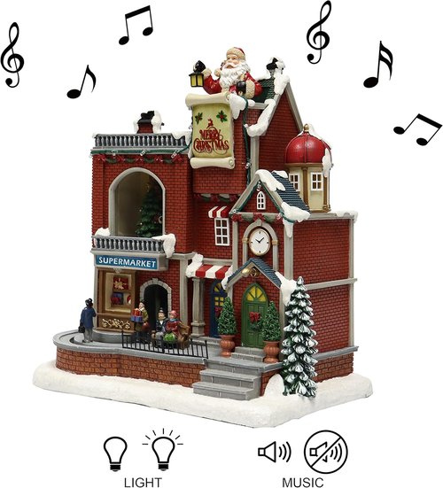Moments In Time Lighted Christmas Village House - Animated Holiday Scene with LED Lights & Music | Gift Box Ready Decor