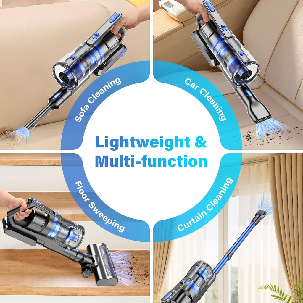 Tikom Cordless Vacuum Cleaner - 450W Powerful Stick Vacuum | Lightweight, Anti-Tangle Design for Hard Floors & Pet Hair