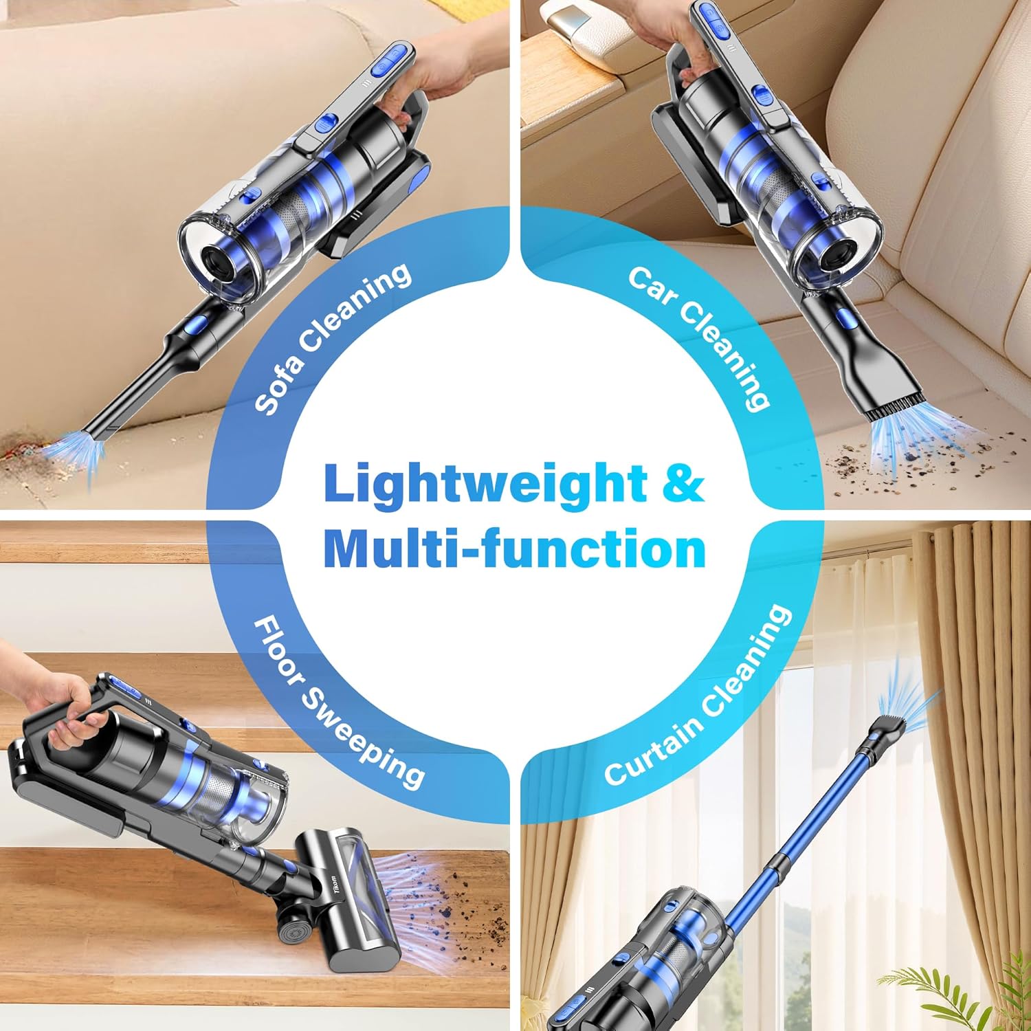 Tikom Cordless Vacuum Cleaner - 450W Powerful Stick Vacuum | Lightweight, Anti-Tangle Design for Hard Floors & Pet Hair