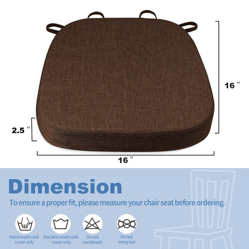 BUYUE Thickened 2.5" Dining Chair Cushions Set of 4, U-Shape High Density Foam Comfortable Chair Pads for Kitchen, Slip Resistant Indoor Seat Cushions (4 PCS, Chocolate)