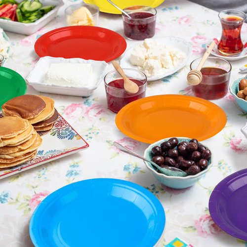 Kochorie 150 Pieces Rainbow Paper Plates 7 Inch Bulk Disposable Solid Colorful Dinner Plates Heavy Duty Round Dessert Supplies for Birthday Wedding Holiday Bridal Shower Party Supplies