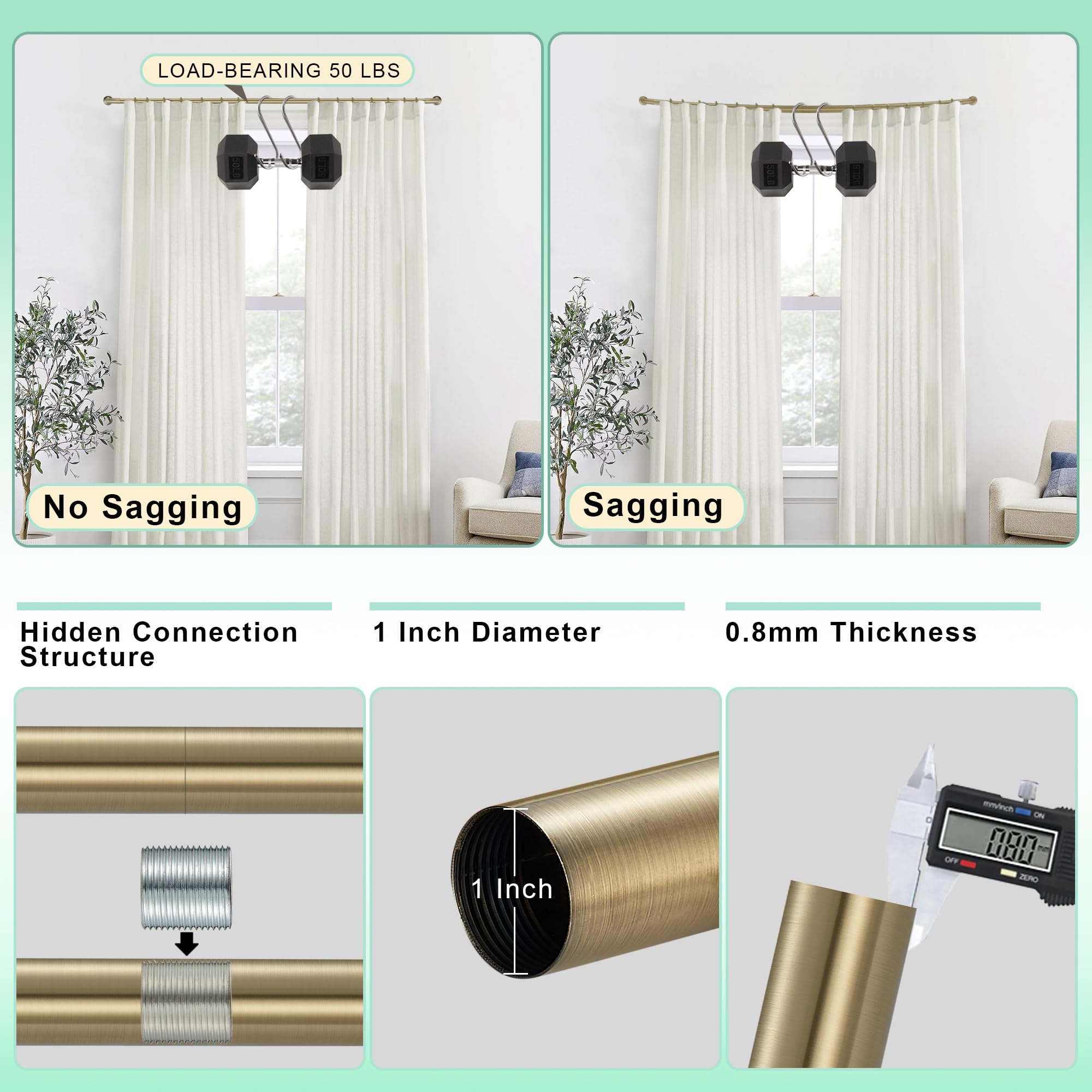 Lwiiom 2 Pack Wrap Around Curtain Rod for Windows 28-120", Internal Splicing 1 Inch Diameter Disc, Adjustable Room Darkening Curtain Rod with Aluminum Finials and Brackets, Antique Bronze