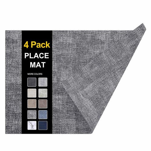 homing Faux Leather Heat Resistant Placemats 4 Packs, Waterproof Wipeable Dining PU Place Mats for Indoor & Outdoor, Easy to Clean, Smokey Grey