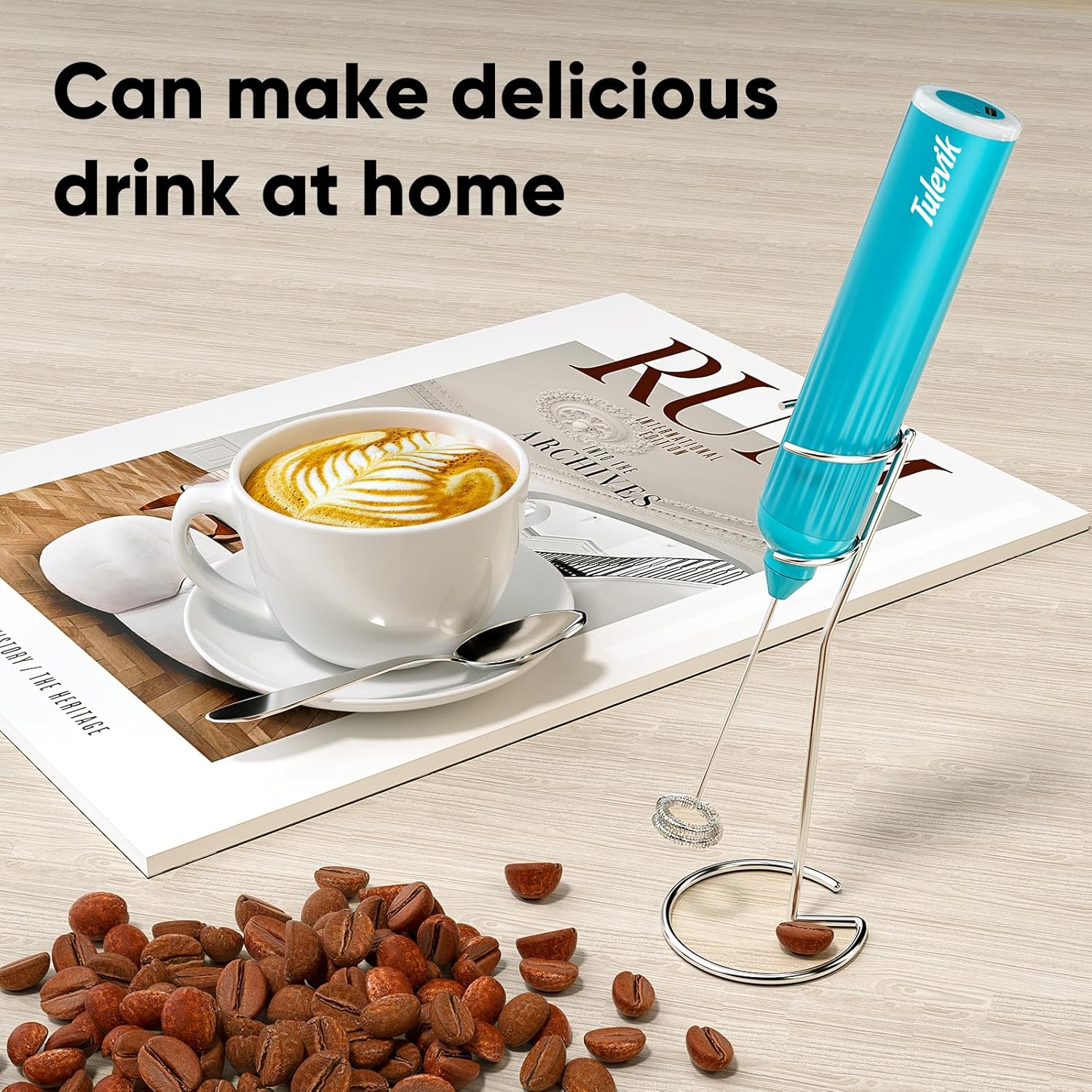 Skiennix Handheld Milk Frother - Electric Whisk with 3 Speeds & USB Rechargeable | Mini Frother for Coffee, Latte, Cappuccino - Blue