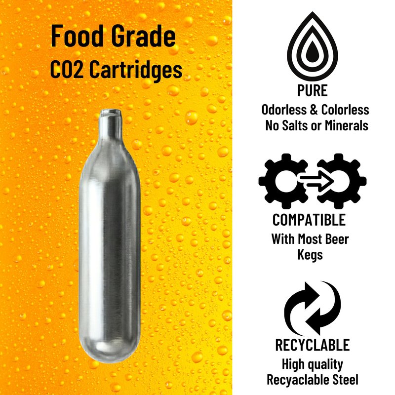 ICO C02, 10pcs, 16g CO2 Cartridges Non-Threaded, Food Grade CO2 Cartridges for Kegs and Beer Dispensers