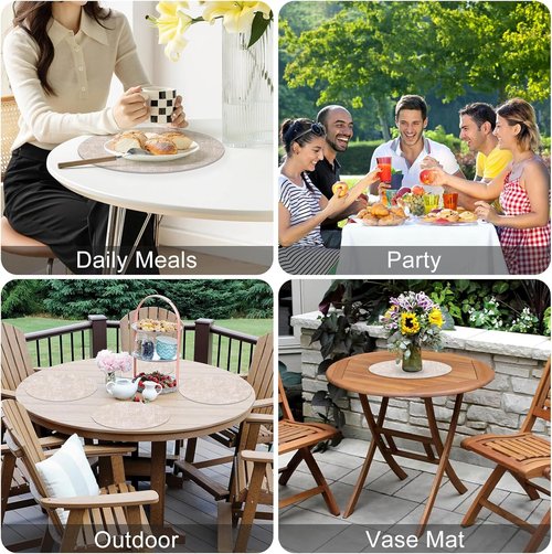Homaxy Round Faux Leather Placemats - Washable Dual-Sided Dining Mats | Set of 6, 13" & 3.93" - Beige