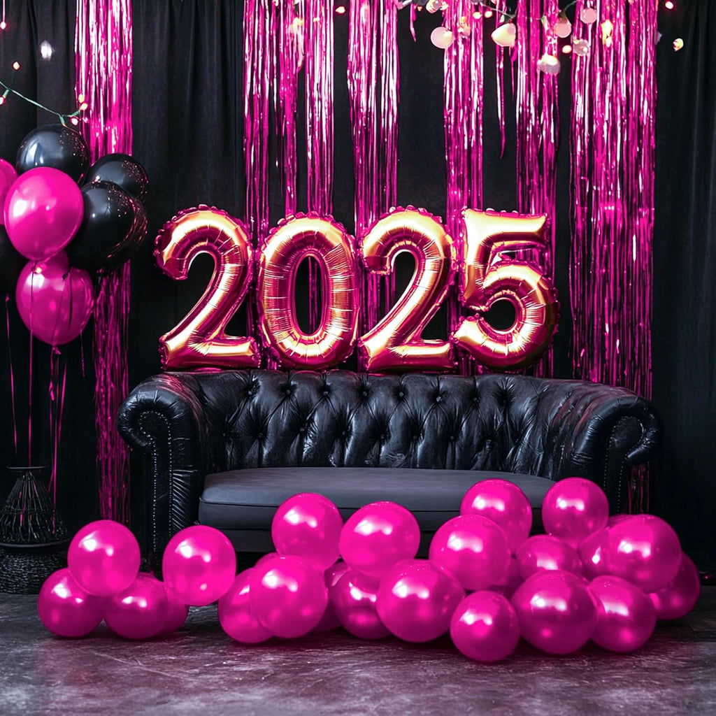 PartyWoo Hot Pink Foil Fringe Curtain - 3pcs 8.2ft Magenta Tinsel Backdrop for Birthday & Bachelorette Parties