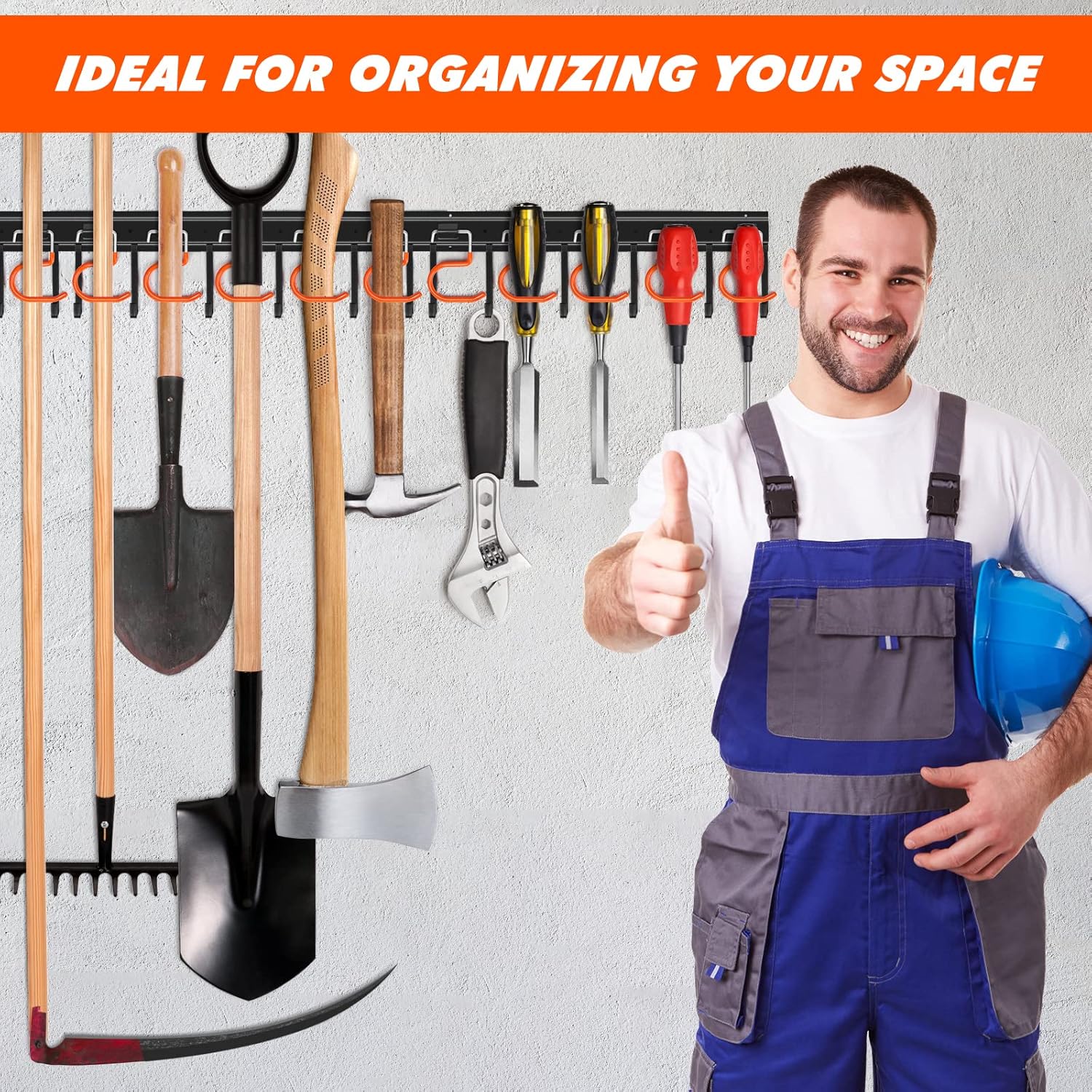 TVKB 51'' Metal Garden Tool Organizer - Adjustable Wall-Mount Storage with Heavy-Duty Hooks