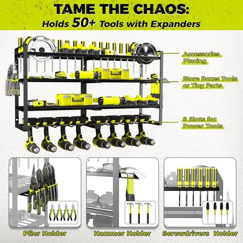 KAFAHOM Power Tool Organizer - Heavy Duty 4-Layer Wall Mount Storage Rack for Drills & Tools