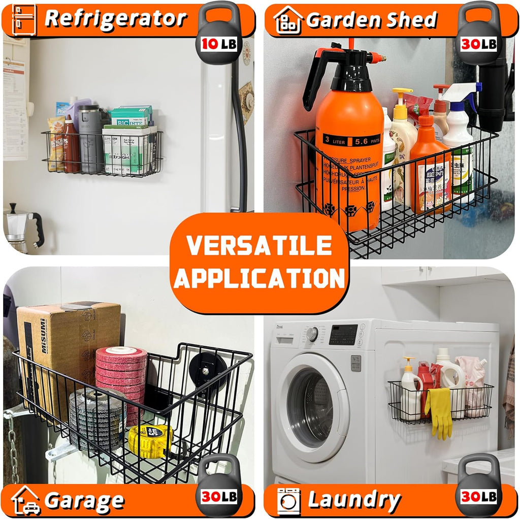 ULIBERMAGNET Magnetic Baskets - Large Capacity Metal Wire Mesh Organizers for Garage, Kitchen & Workshop (2 Pack)