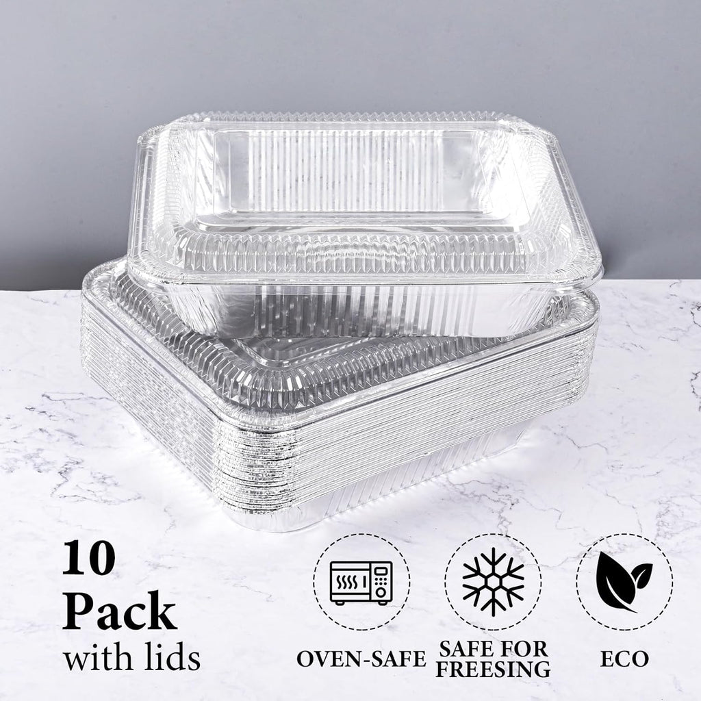 Regine Switzerland 9x13 Inch Disposable Aluminum Pans - Clear Lids for Cooking & Meal Prep (10 Pack)