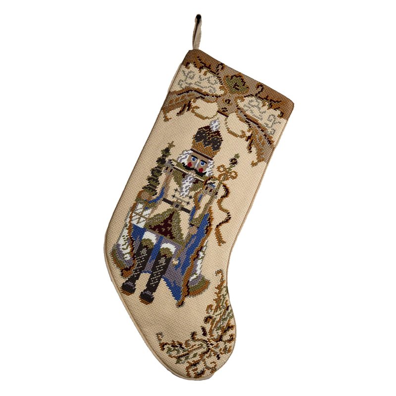 Peking Handicraft Nutcracker Embroidered Christmas Stocking, 18-inch Length, Poly and Cotton Velvet, Holiday Seasonal Decoration