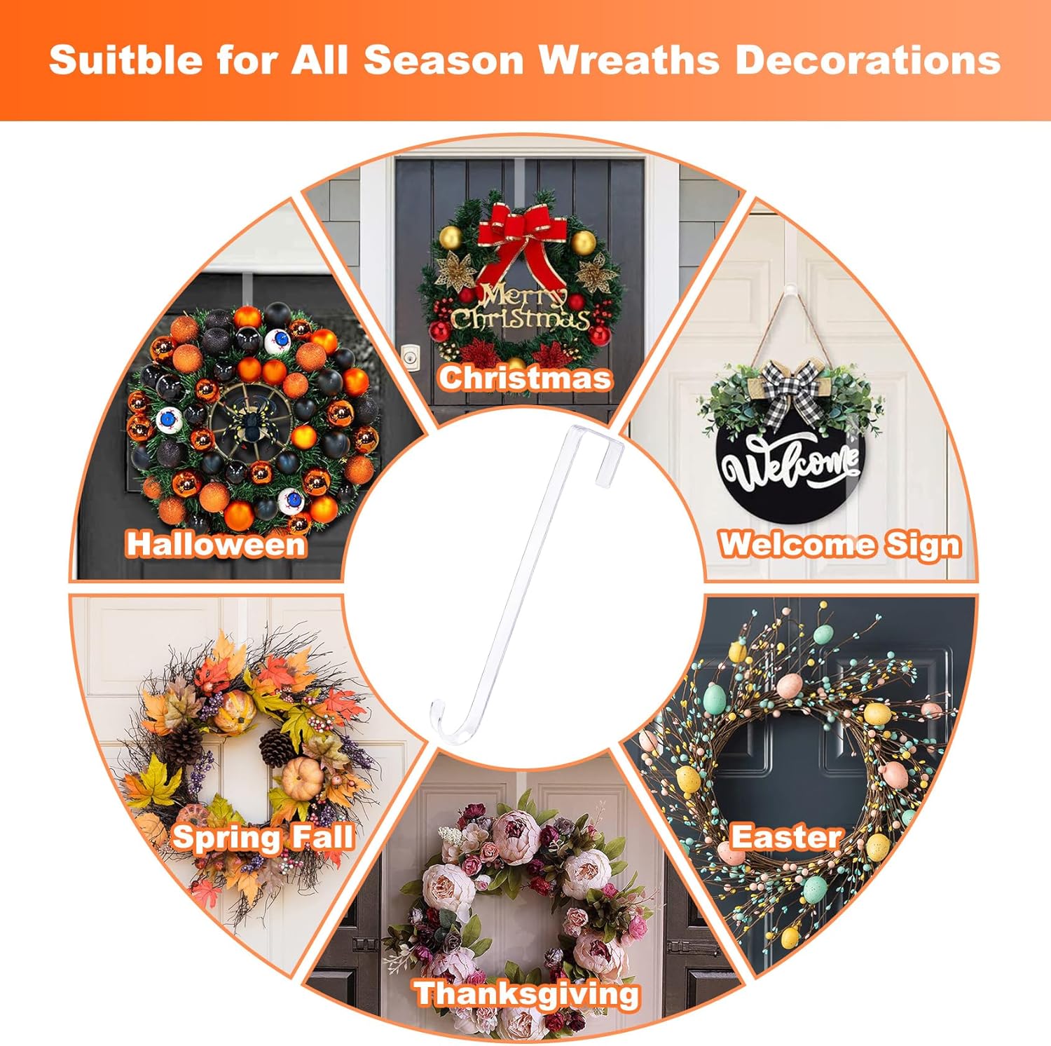 Regine Switzerland Wreath Hangers - 2 Pack Decorative Hooks for Easter, Christmas & Halloween | Indoor/Outdoor Home Decor