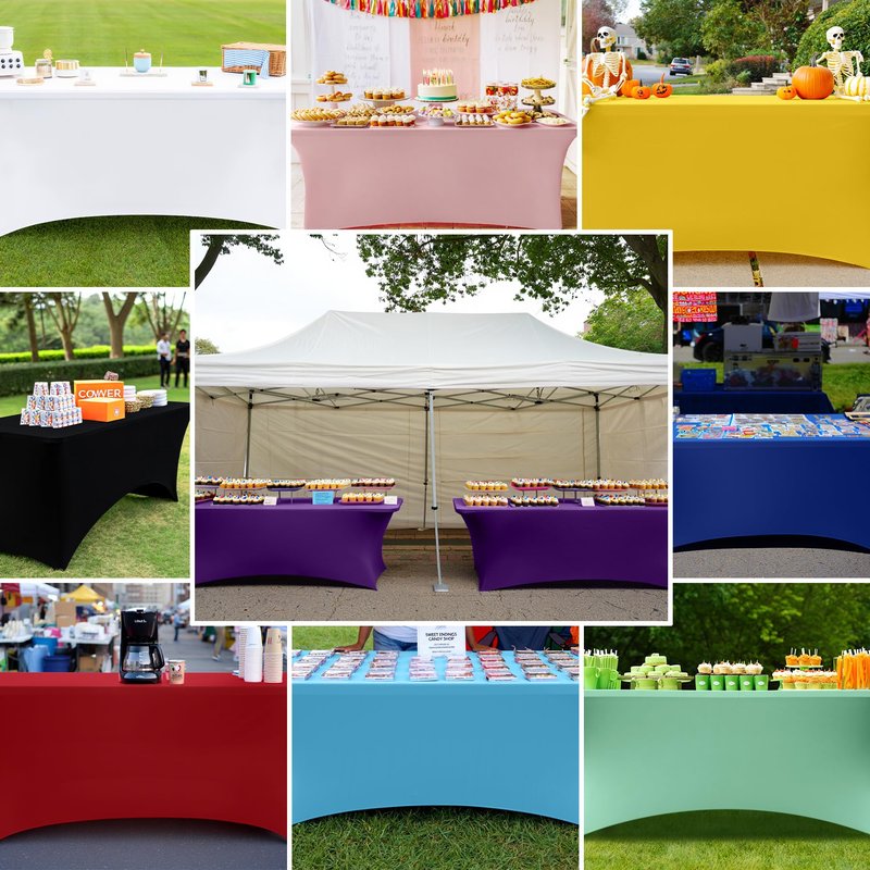 Smiry 2 Pack Spandex Table Cloth 6FT, Elastic Fitted Stretch Tablecloths, Washable and Wrinkle Free Rectangular Patio Table Cover for Outdoor, Wedding, Banquet & Parties (Black, 72Lx30Wx30H Inch)