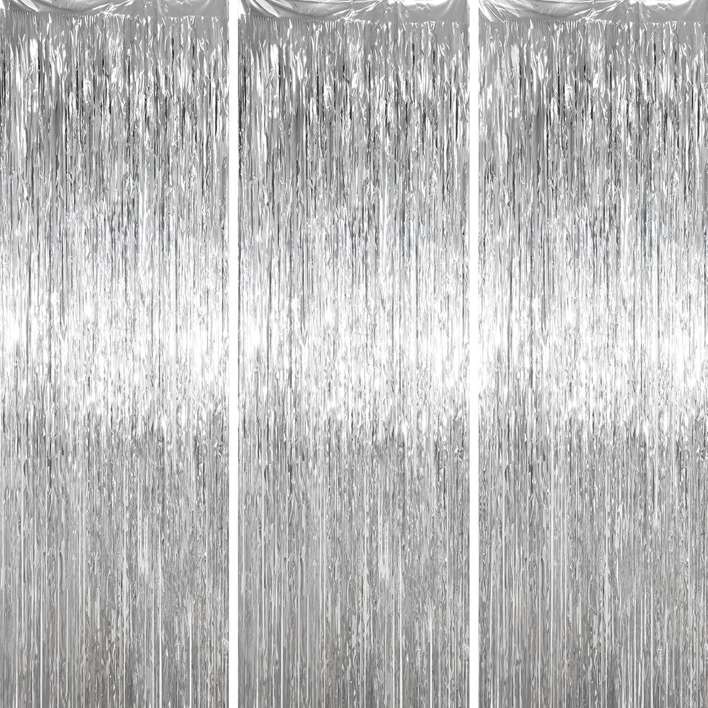 Voircoloria Foil Fringe Backdrop Curtains - 3.3 x 6.6 Ft Tinsel Streamers for Parties | Silver