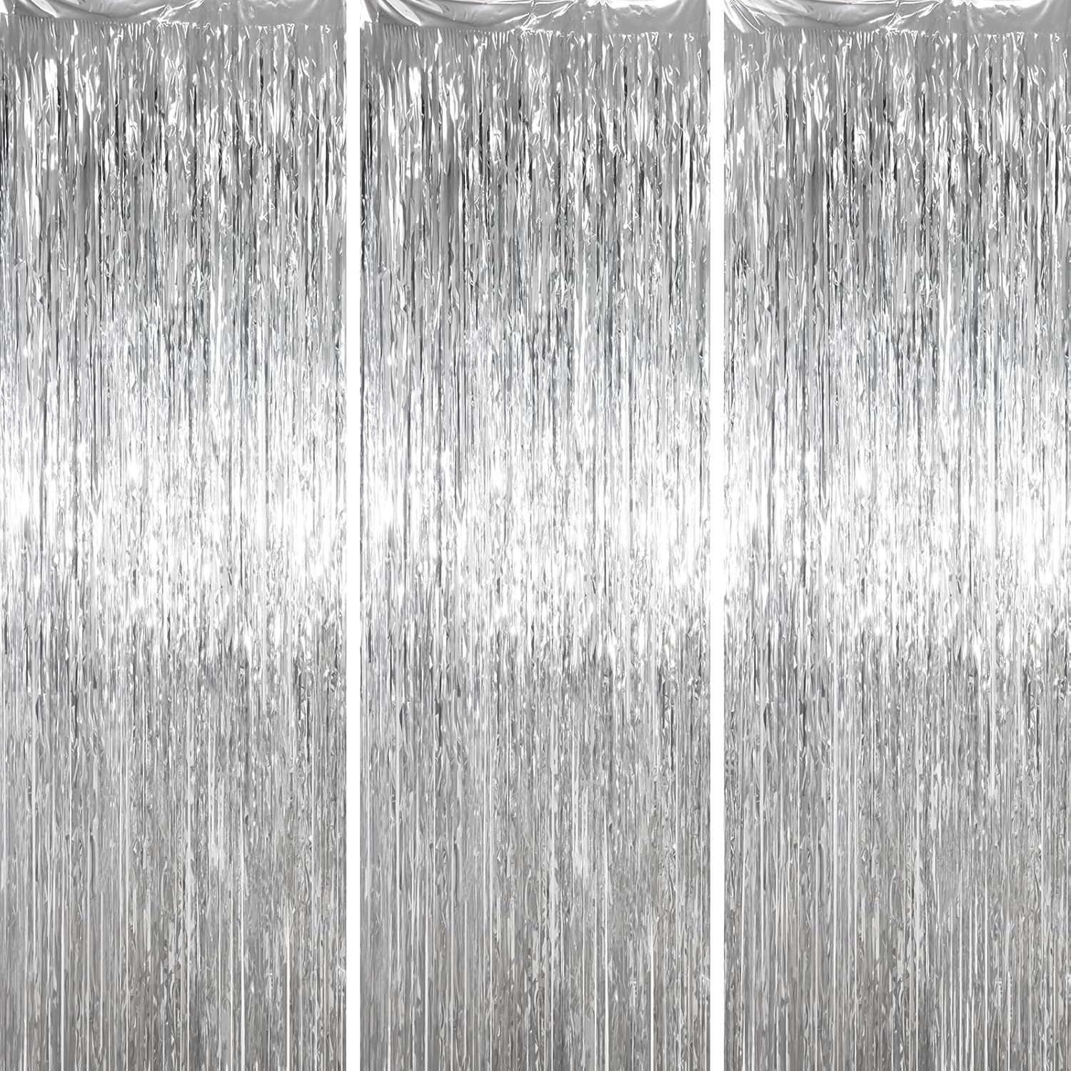 Voircoloria Foil Fringe Backdrop Curtains - 3.3 x 6.6 Ft Tinsel Streamers for Parties | Silver