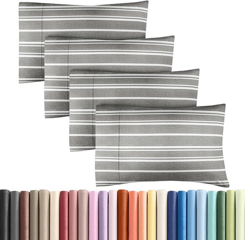 King Pillow Cases by Luxurious Living | Ultra Soft Hotel Quality - Wrinkle Free & Fade Resistant - 4 Piece Set in Grey Stripes