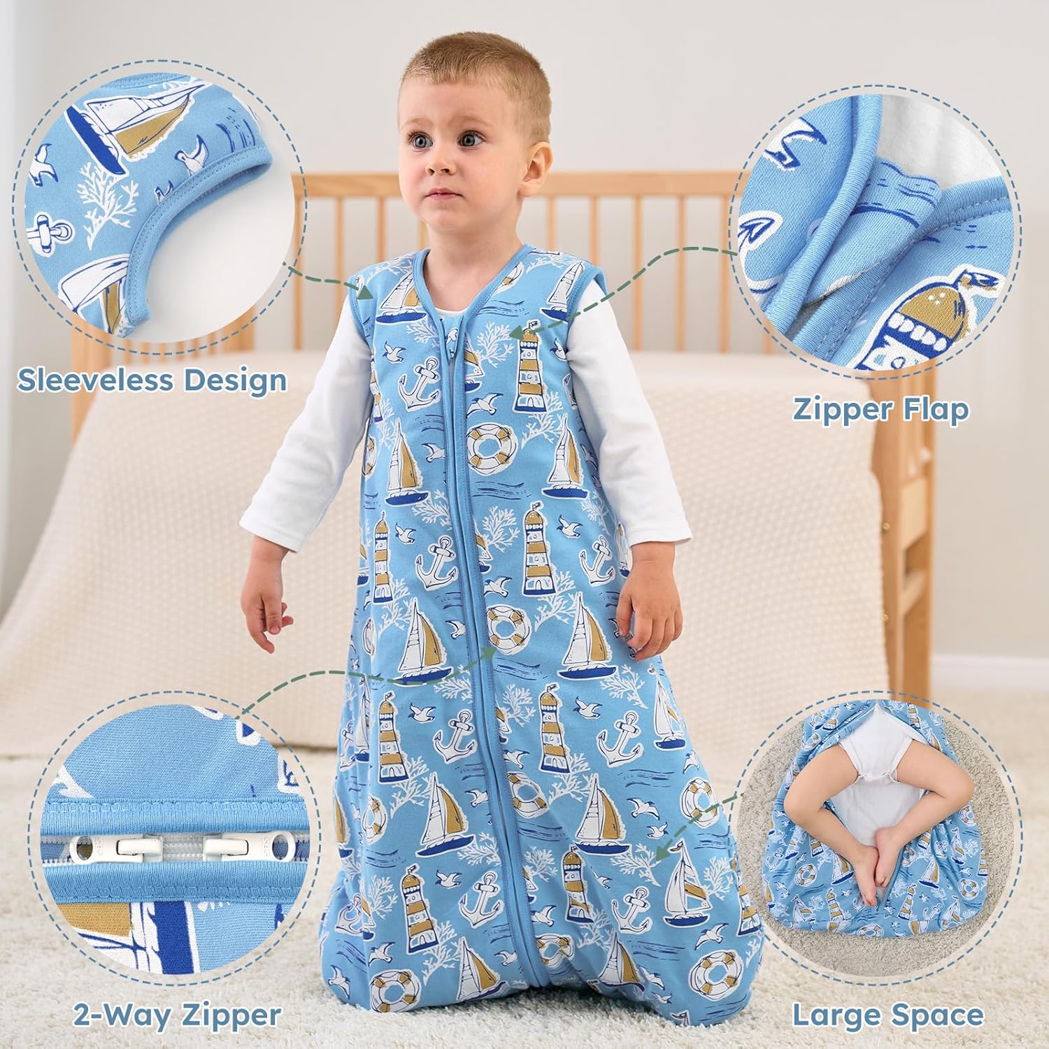 Yoofoss Baby Sleep Sack | 1.5 Tog Organic Cotton Wearable Blanket for Infants 0-6 Months