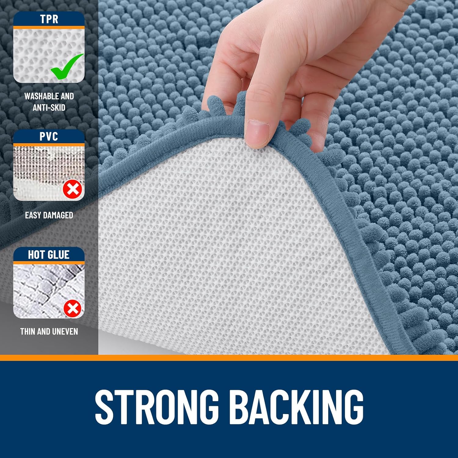 OLANLY Bathroom Rugs - Extra Soft Absorbent Chenille Mats | Quick Dry, Machine Washable, 36x24, Airy Blue