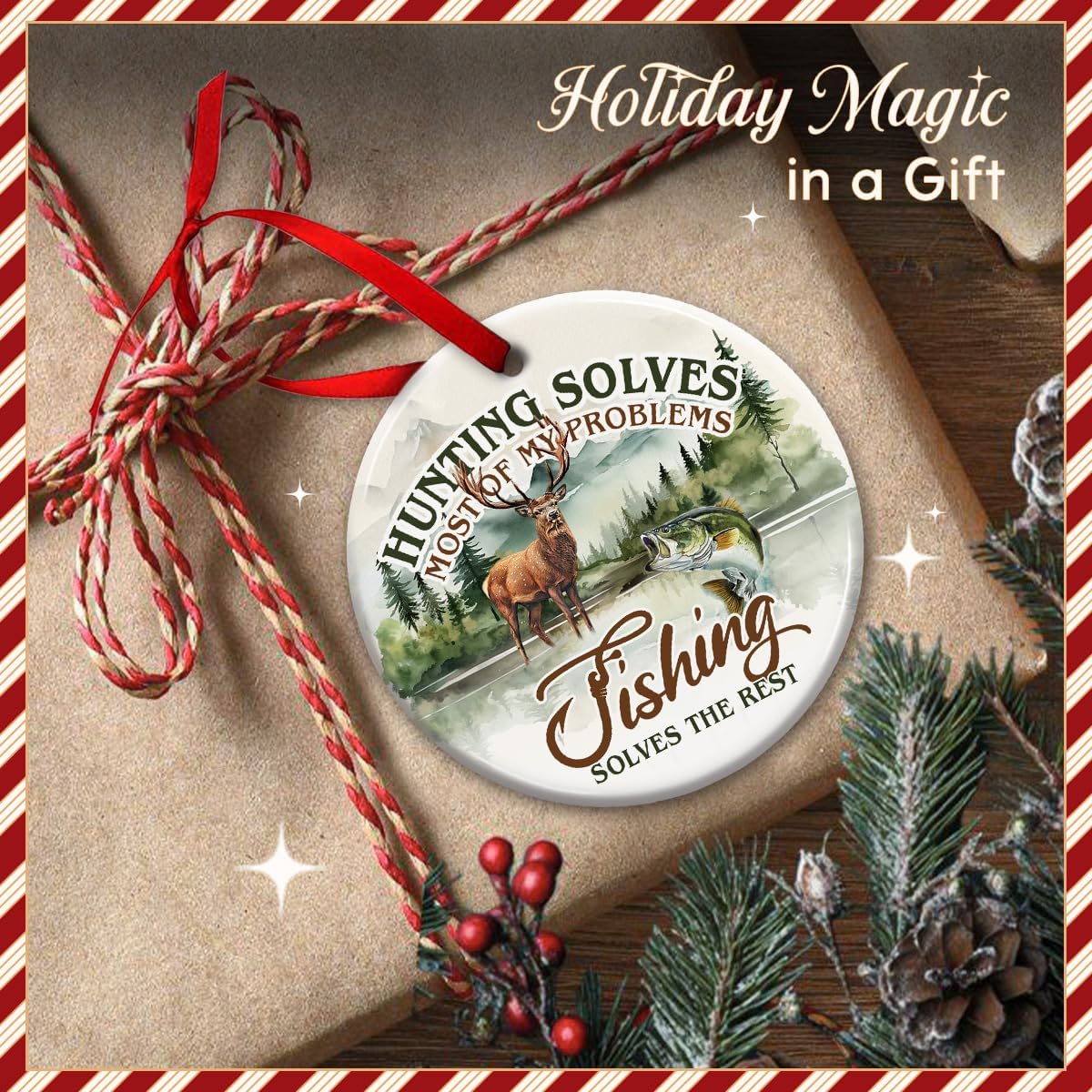 Wildlife Ornaments | Outdoor Deer Hunting Decor - Perfect Christmas Tree Decoration for Fishing Lovers
