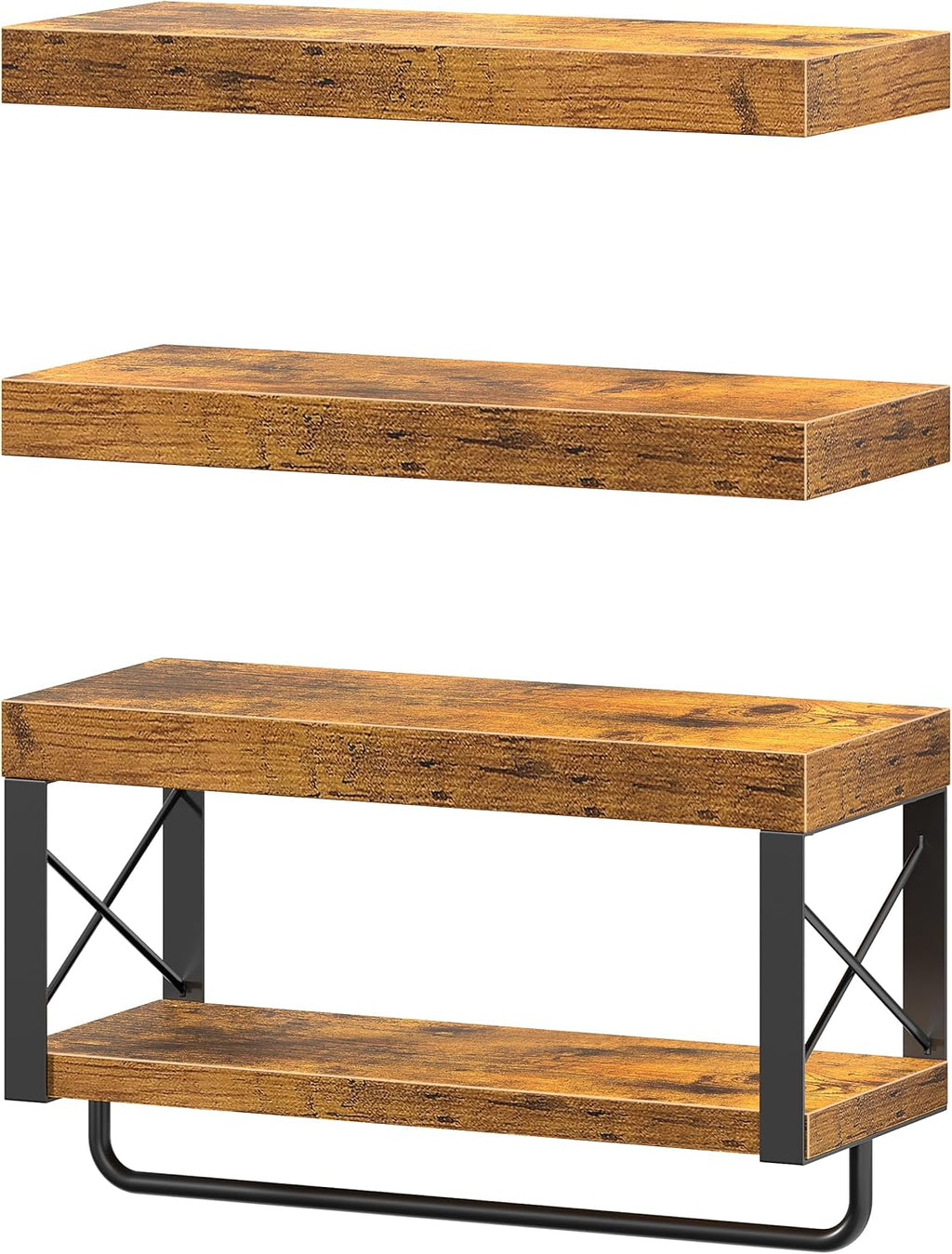 QEEIG Bathroom Shelves Over Toilet - Rustic Floating Shelf Set for Toilet Paper Storage | 16 Inch, Brown