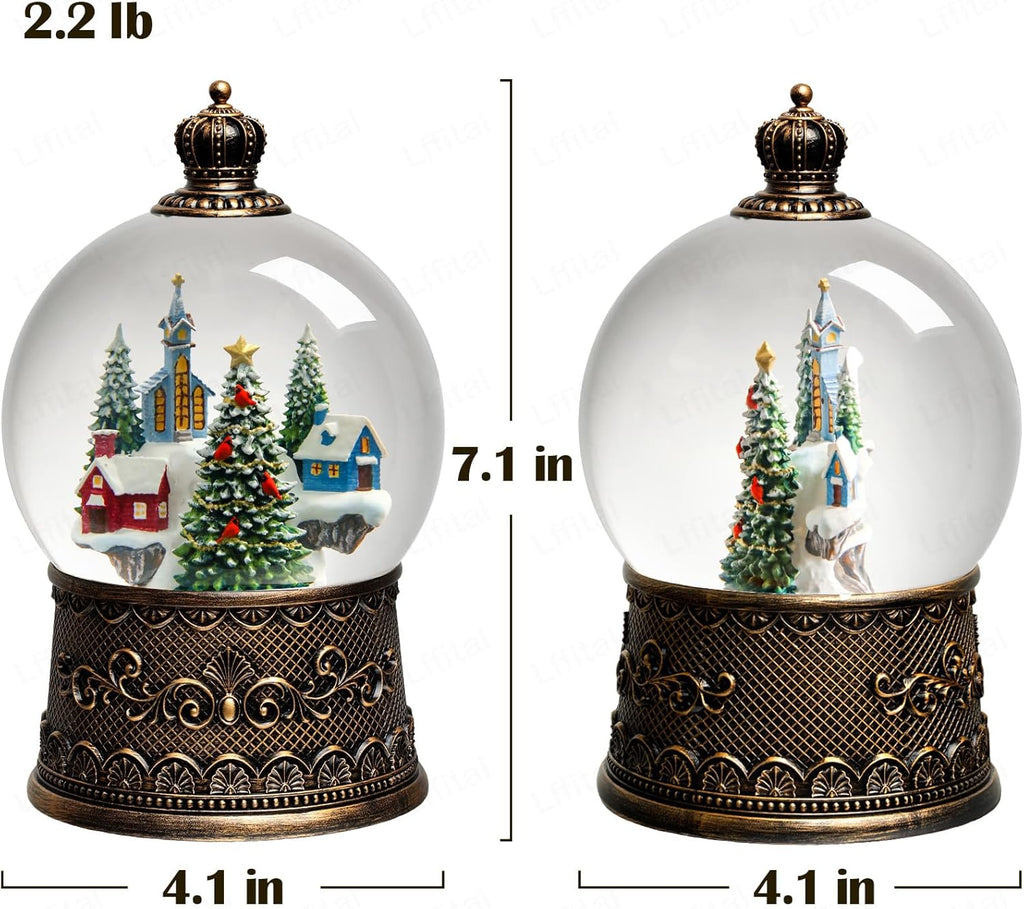 Regine Switzerland Christmas Snow Globe Lantern - Lighted Indoor Decorations with Music & Timer, Mountain Church Design