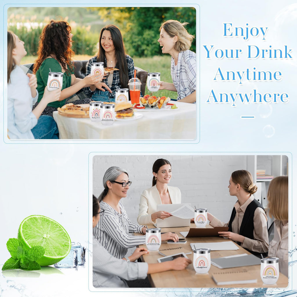 Layhit 12 Pack Thank You Gift Bulk 12 oz Appreciation Wine Tumblers Sometime May You Be Proud of Insulated Rainbow Mugs with Lid and Straw for Nurse Employee Teacher Coworker Volunteer