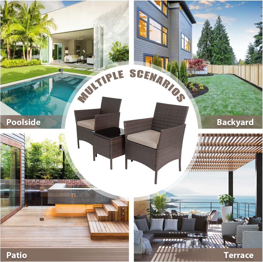 Skiennix 3-Piece Outdoor Wicker Bistro Set - Stylish Patio Furniture with 2 Chairs & Coffee Table