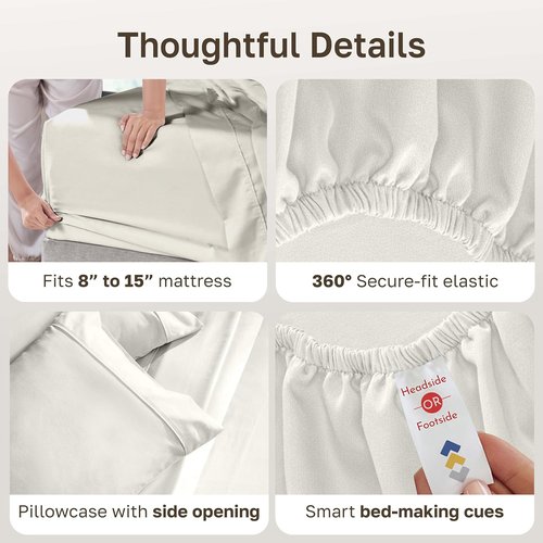 California Design Den Twin XL Cotton Sheet Set - 100% Soft Cotton, 400 Thread Count, Silky Sateen - Ivory