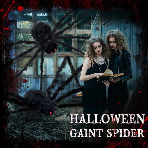 Wettarn 2 Pack 13 ft Giant Spider 2026 Upgrade Scary Halloween Large Fake Realistic Big Spider Decorative Hairy Props for Halloween Outdoor Indoor Yard Party House (Black)