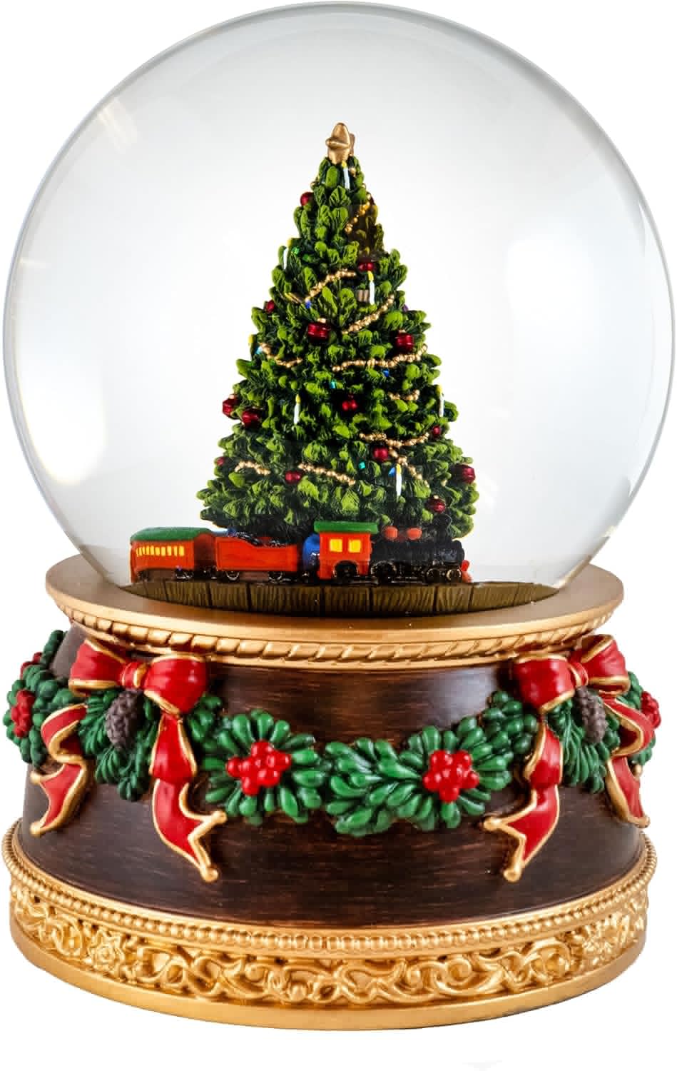San Francisco Music Box Revolving Train Christmas Tree Snow Globe - Festive Holiday Decor