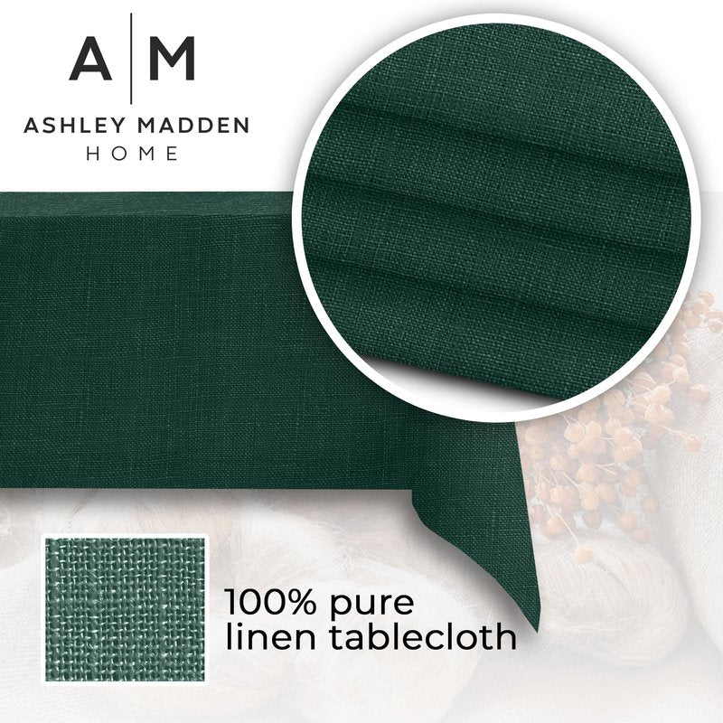 ASHLEY MADDEN Green Linen Tablecloth 60 x 90 | 100% Pure Linen Table Cloth | Perfect Table Linens for Christmas, Thanksgiving, Parties, Everyday | Linen Rectangular Tablecloth