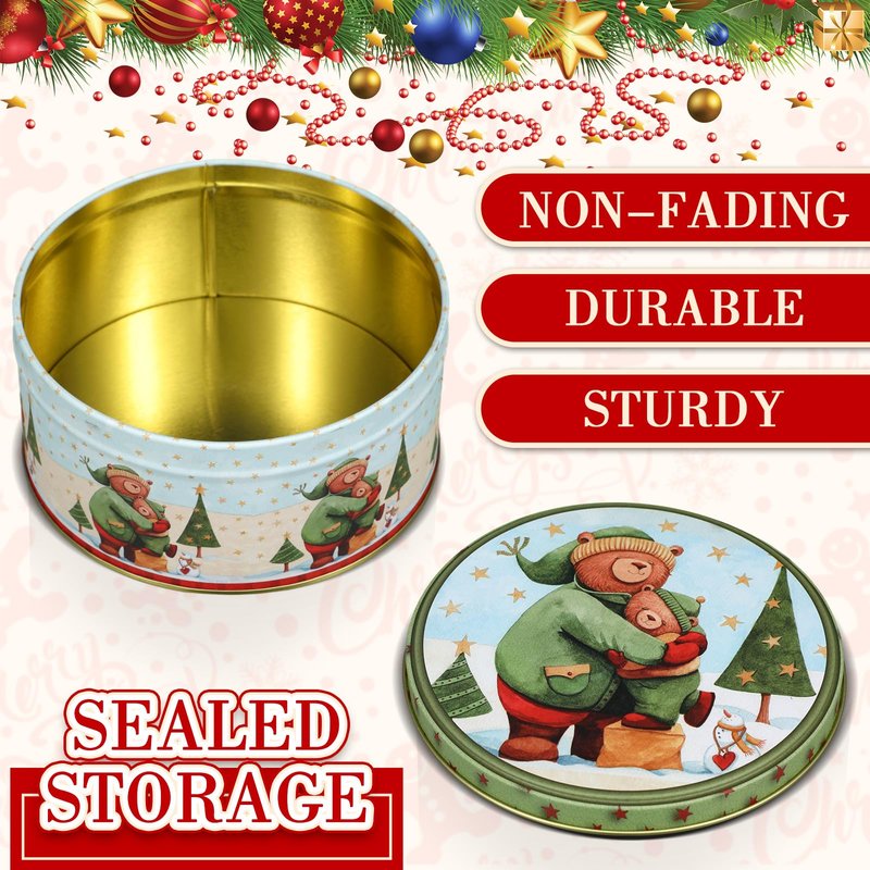 Yaomiao 12 Pack Christmas Cookie Tins with Lids for Gift Giving Small Xmas Tin Containers Round Metal Christmas Tins Empty Cookie Jar for Gift Giving Holiday Party Favors (Lovely Style)