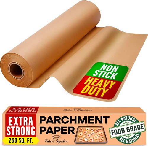 Baker’s Signature Unbleached Parchment Paper Roll - Heavy Duty Non-Stick for Baking & Cooking | 15in x 210ft