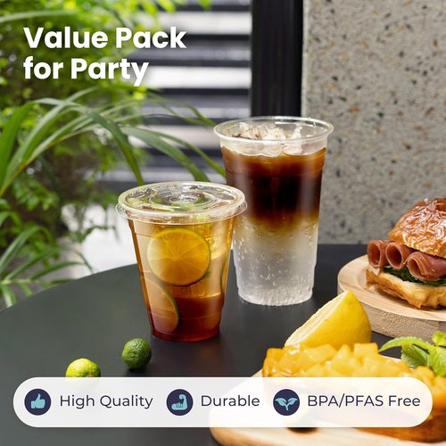 Fit Meal Prep 9 oz Iced Coffee Cups - 100 Pack Disposable Clear Cups with Lids & Straws, BPA Free