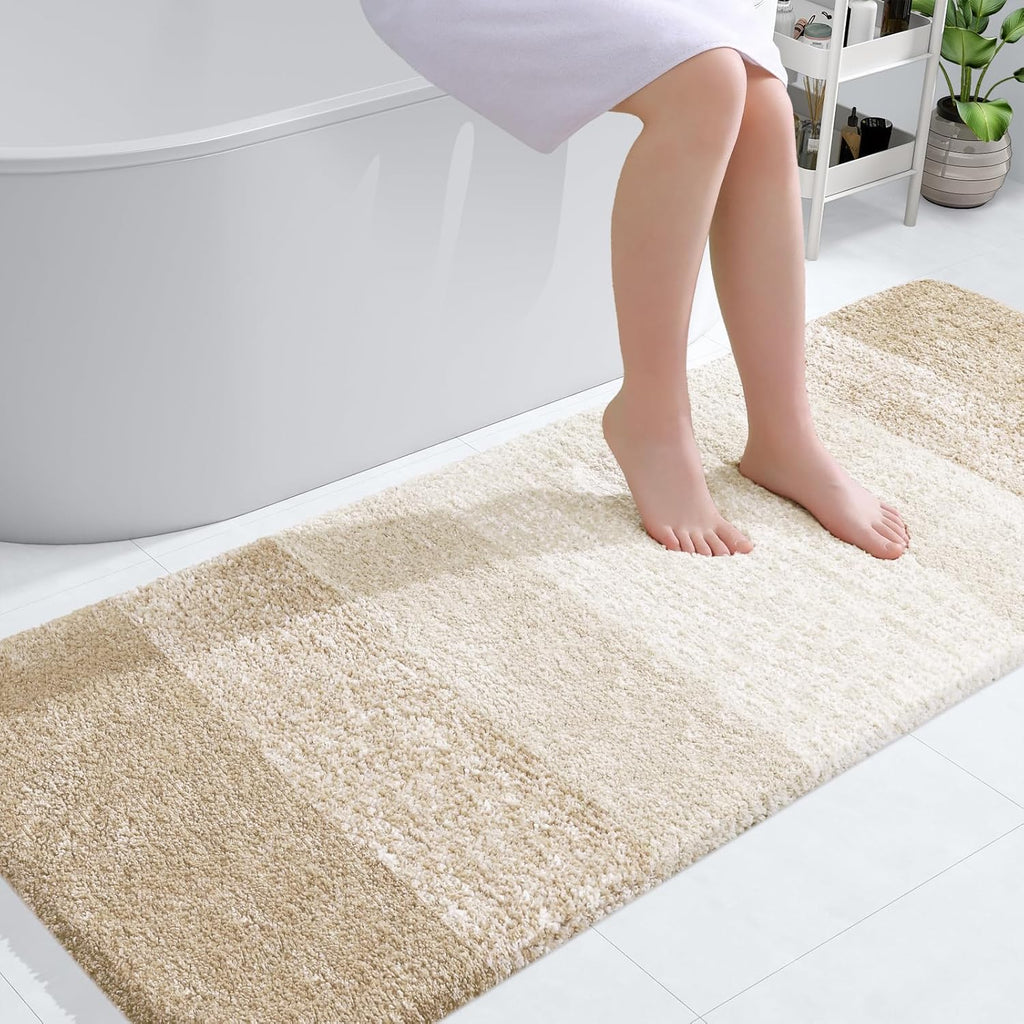 OLANLY Bathroom Runner Rugs - Extra Soft Microfiber, Quick Dry & Washable | 59x24 Light Beige Bath Mat