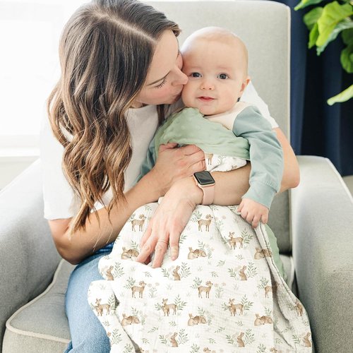 Konssy Baby Blankets - Super Soft Unisex Minky Nursery Throw with Muslin Cotton Front & Dotted Fleece Back