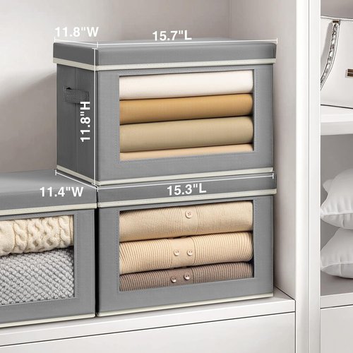 Homsorout Stackable Storage Bins - Large Fabric Organizer Baskets with Lids, 5-Pack, Grey