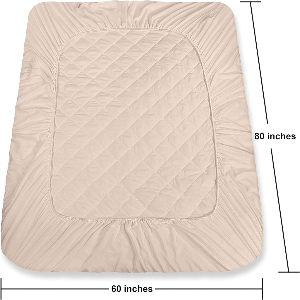 Utopia Bedding Quilted Fitted Mattress Pad - Queen Size Deep Pocket Protector | Machine Washable Beige