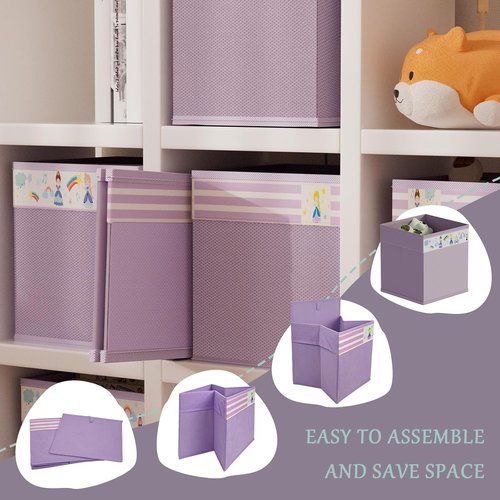 Homyfort Storage Cube Bins - 11x11 Inch Fabric Organizer Baskets with Handles for Clothes & Toys | Purple