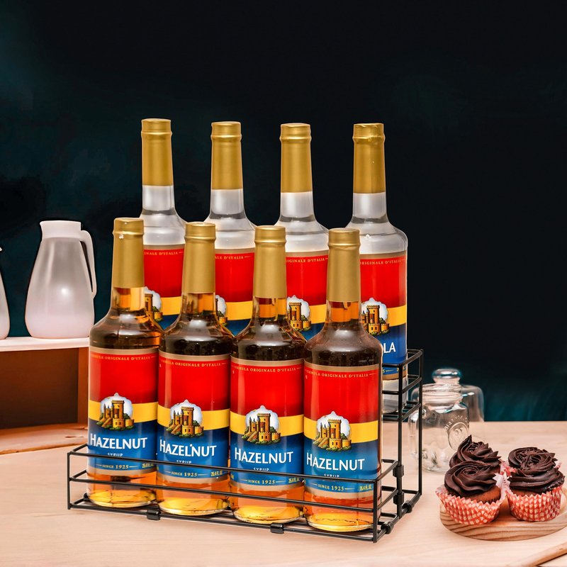 TelKeen 8 Bottles Coffee Syrup Rack Organizer, Coffee Syrup Stand Holder, 2 Tier Coffee Syrup Organizer for Coffee Bar Station, Wine Rack for Countertop, Bottle Display Shelf for Cocktail, Dressing