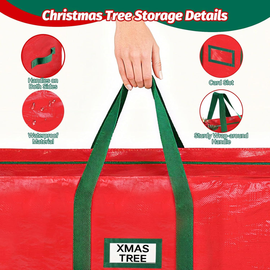 StorageRight Christmas Tree Bag & Ornament Storage Box Set - Water-Resistant 7.5 Ft Tree Storage & 64-Compartment Organizer, Heavy-Duty Red Decor Containers