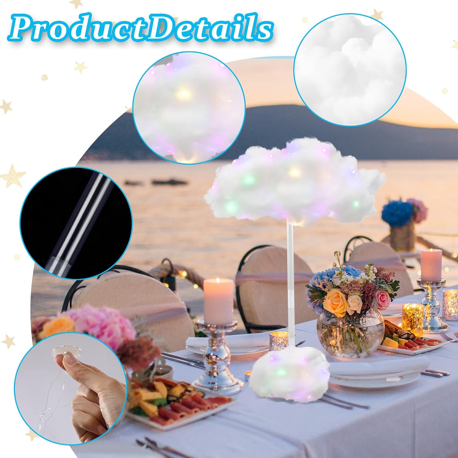 Skiennix 4 Set Artificial LED Cloud Lights - Fluffy Cotton Clouds DIY Decor for Baby Showers & Parties