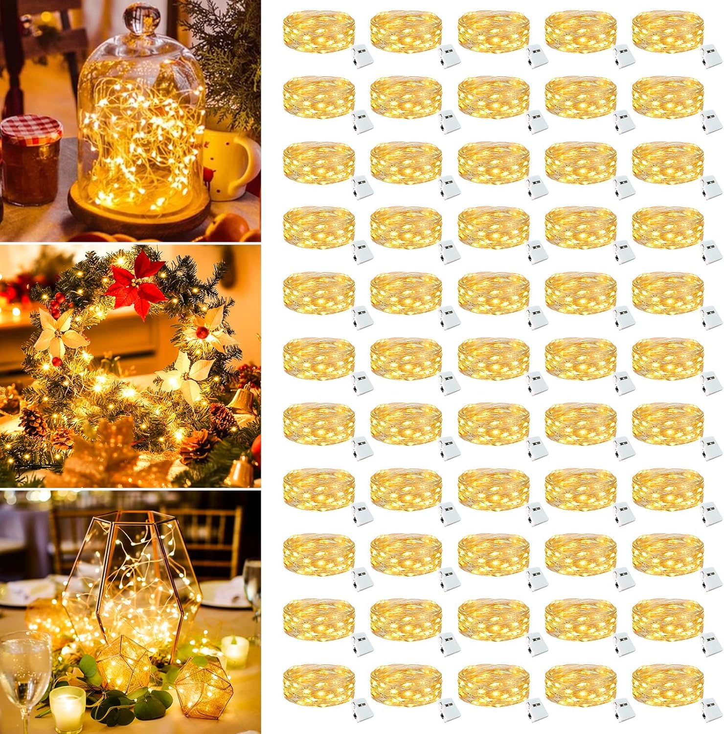 Skiennix 50 Pack Fairy Lights - 7ft Battery Operated Mini Twinkle Lights | Waterproof Warm White for Crafts & Decor