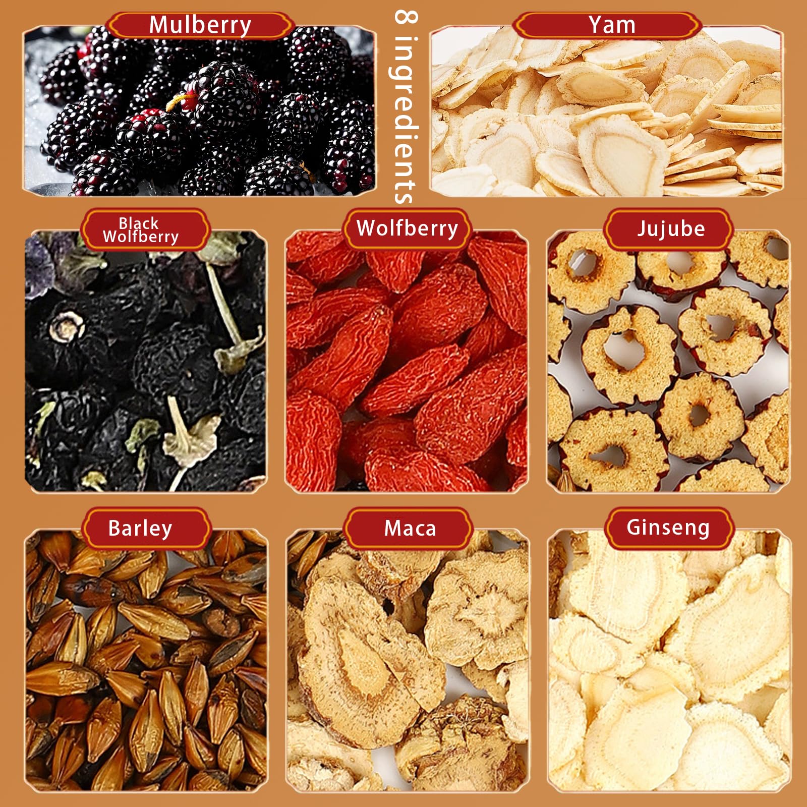 Eight Treasure Ginseng Kidney Tea - 20 Bags Combination Scented Five Treasure Men's Health Herbal Formula Red Date Wolfberry Tea (20 Pack / 1 Bag)