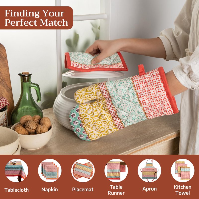 Maison d' Hermine Pot Holders 100% Cotton Heat Resistant Potholders 8" x 8" Hot Pads with Loop BBQ Cooking Baking Gifts for Mothers Day Handling Hot Pans Spring/Summer (Pack of 2, Provence)