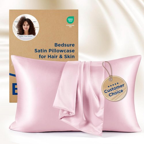 Bedsure Satin Pillowcase - Luxurious Hair & Skin Care | Set of 2 Pink Queen Size 20x30 Inches